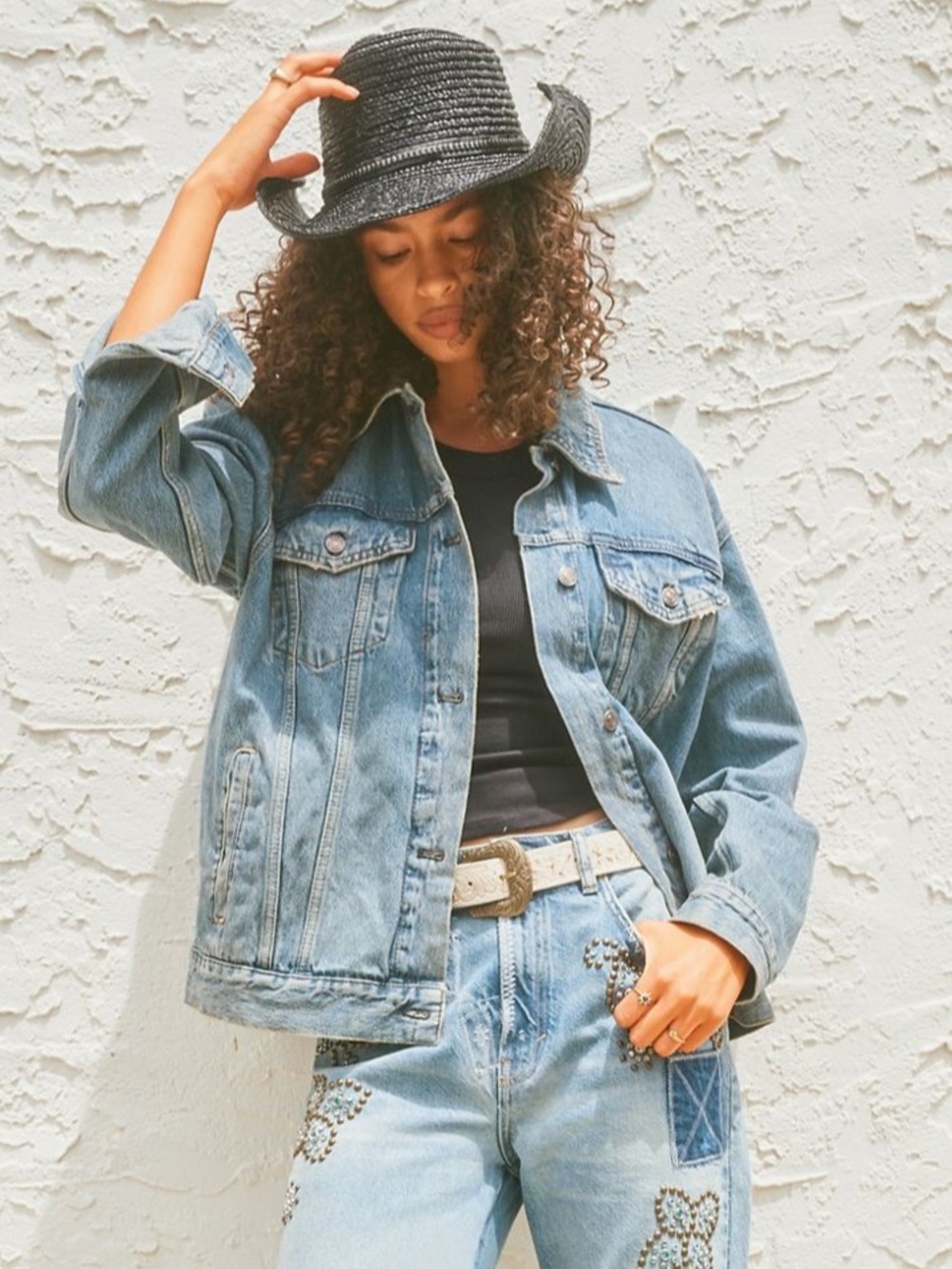 Free People We The Free Jolene Trucker Denim Jacket size L